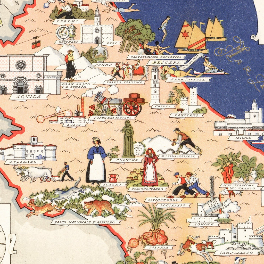 Vintage Map of Abruzzi e Molise Italy, 1938