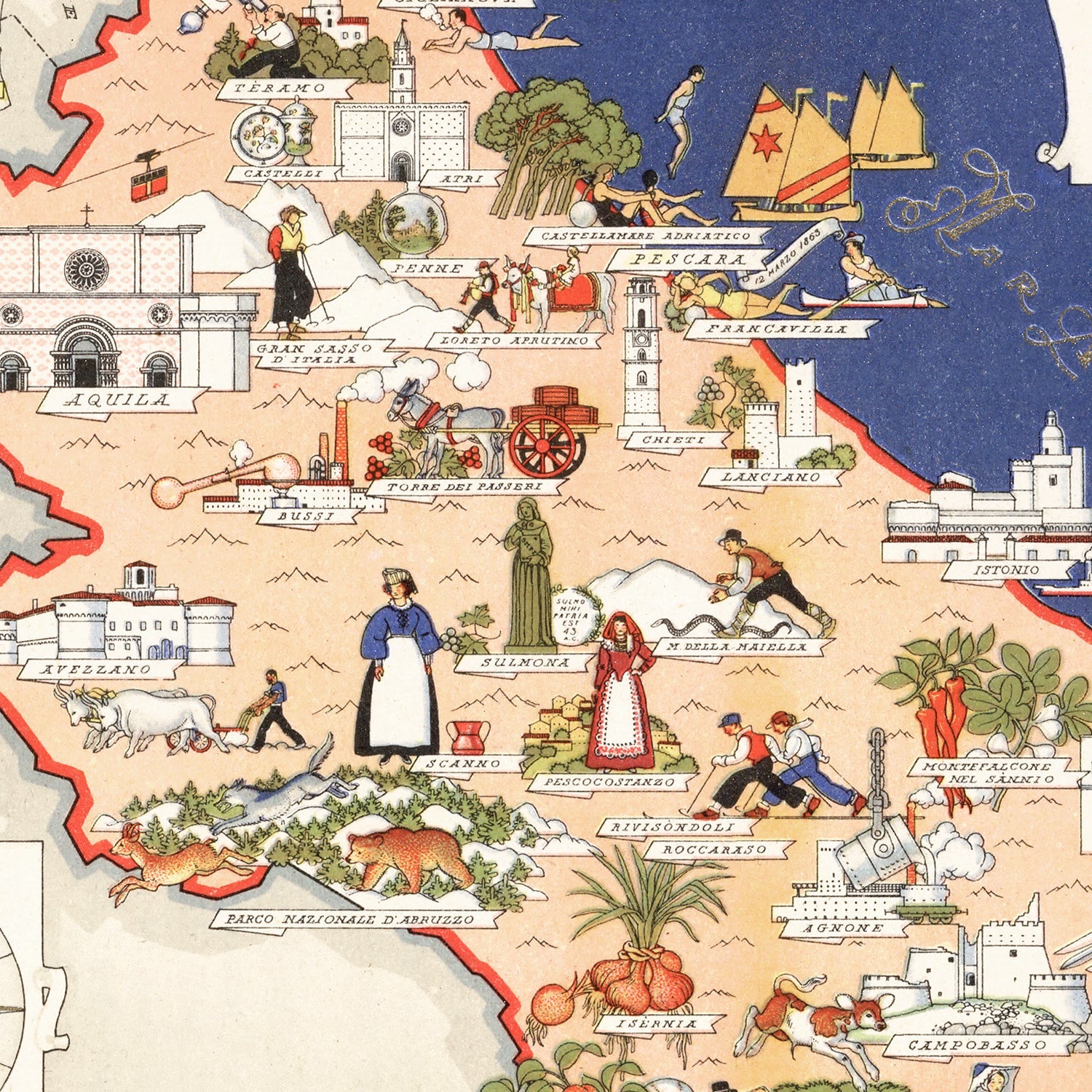Vintage Map of Abruzzi e Molise Italy, 1938