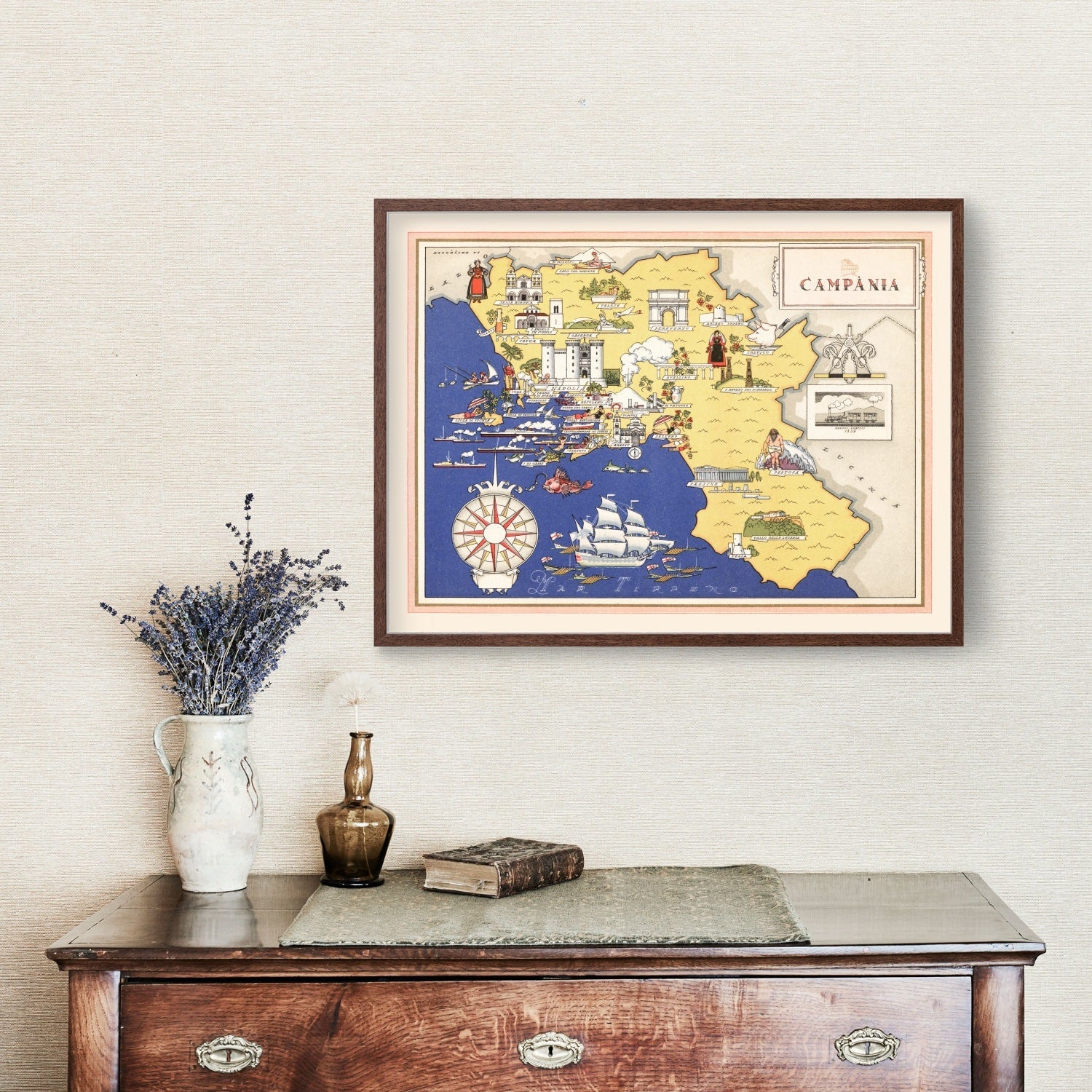Vintage Map of Campania Italy, 1938