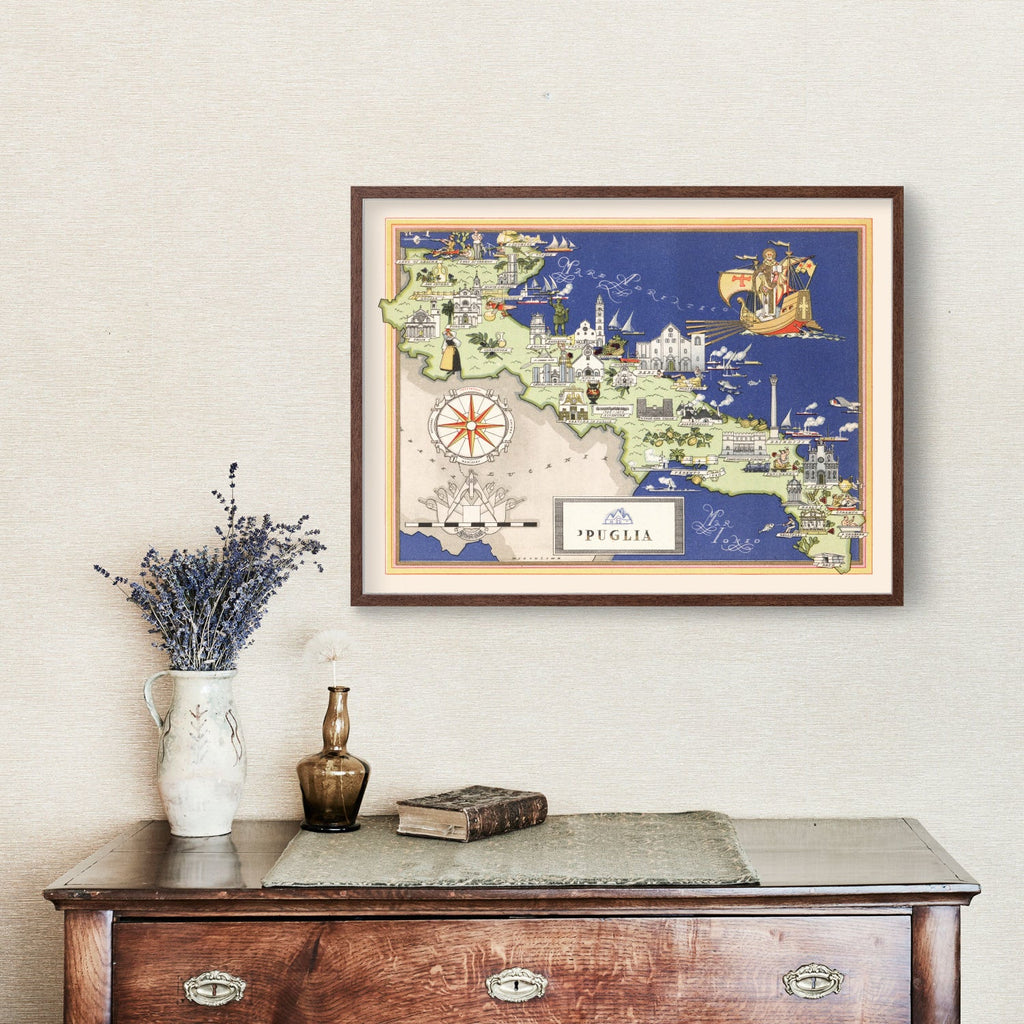 Vintage Map of Puglia Italy, 1938