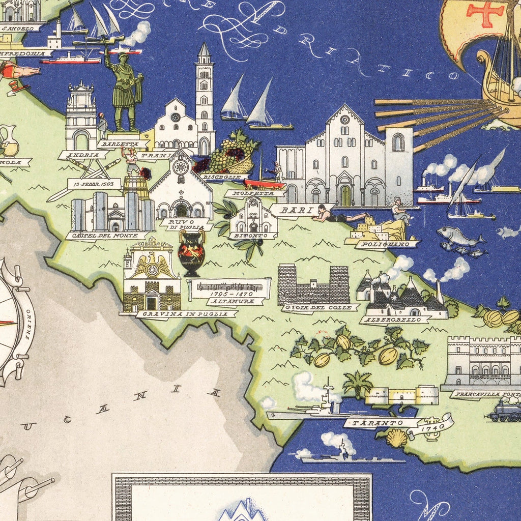 Vintage Map of Puglia Italy, 1938