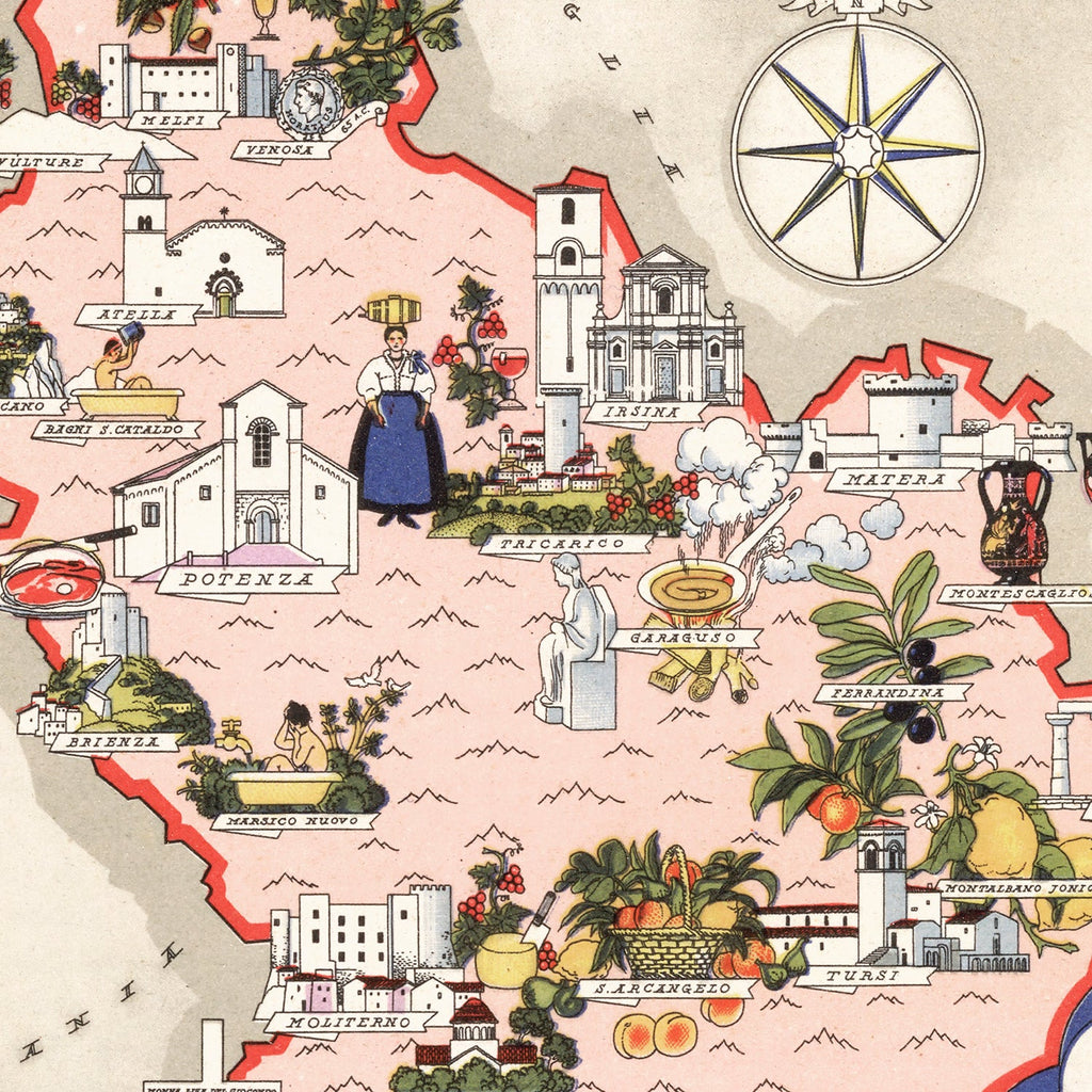 Vintage Map of Lucania Italy, 1938