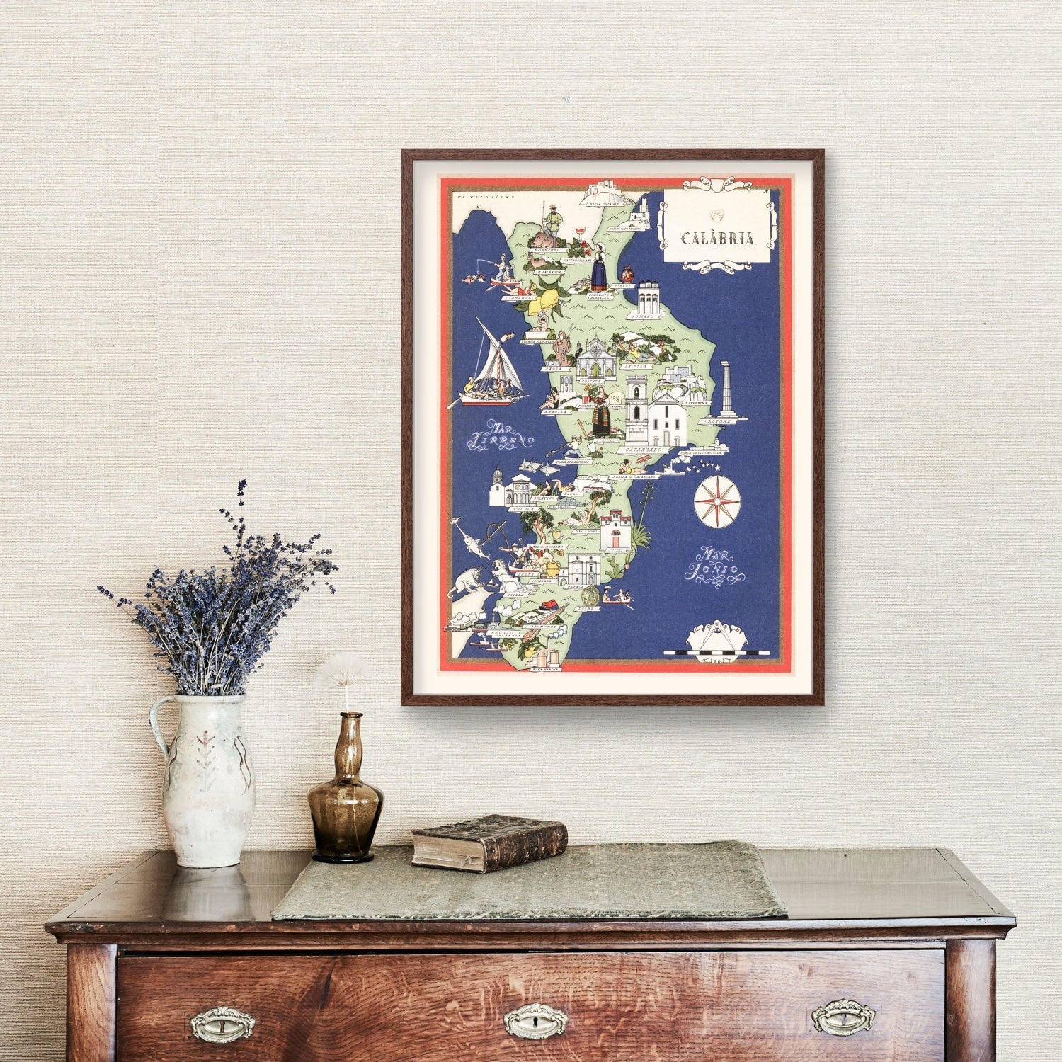 Vintage Map of Calabria Italy, 1938