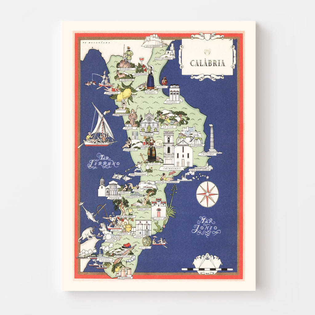 Vintage Map of Calabria Italy, 1938