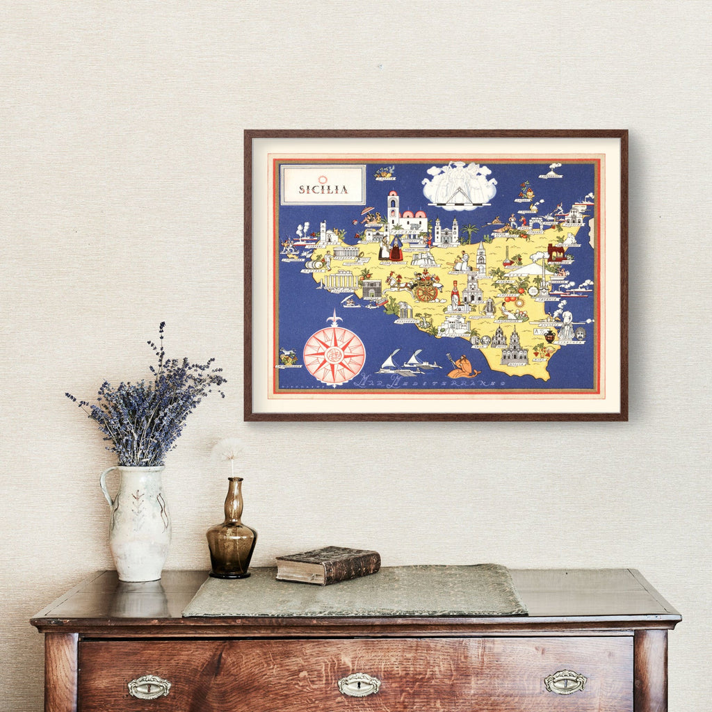 Vintage Map of Sicily Italy, 1938