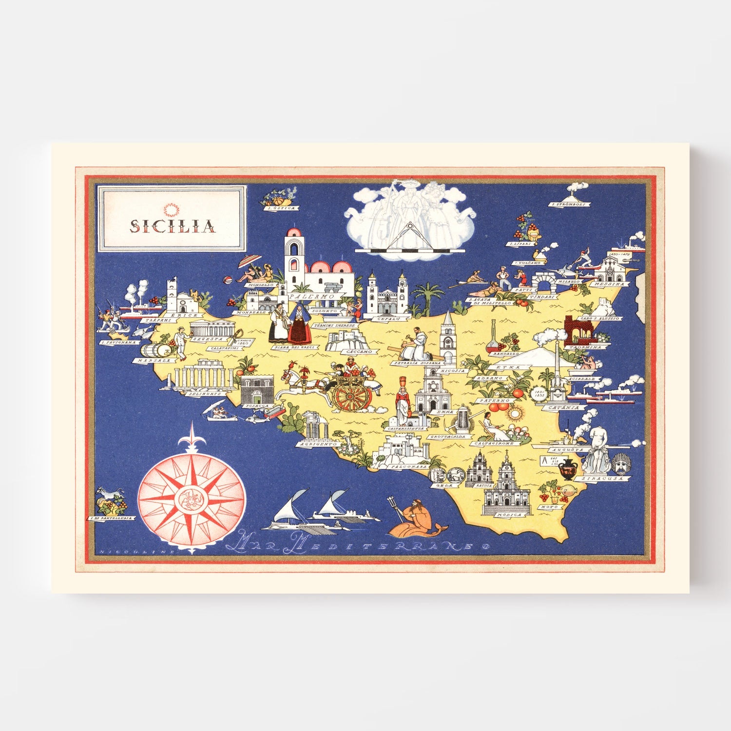 Vintage Map of Sicily Italy, 1938