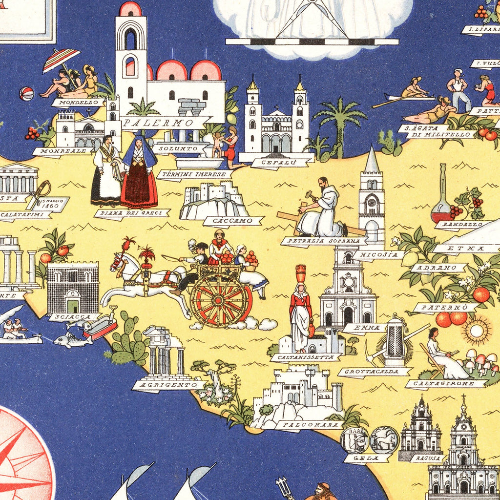 Vintage Map of Sicily Italy, 1938