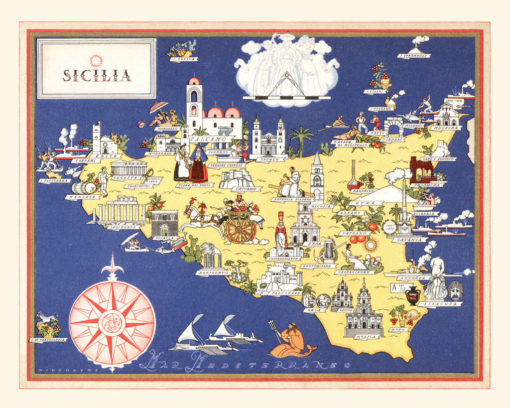 Vintage Map of Sicily Italy, 1938