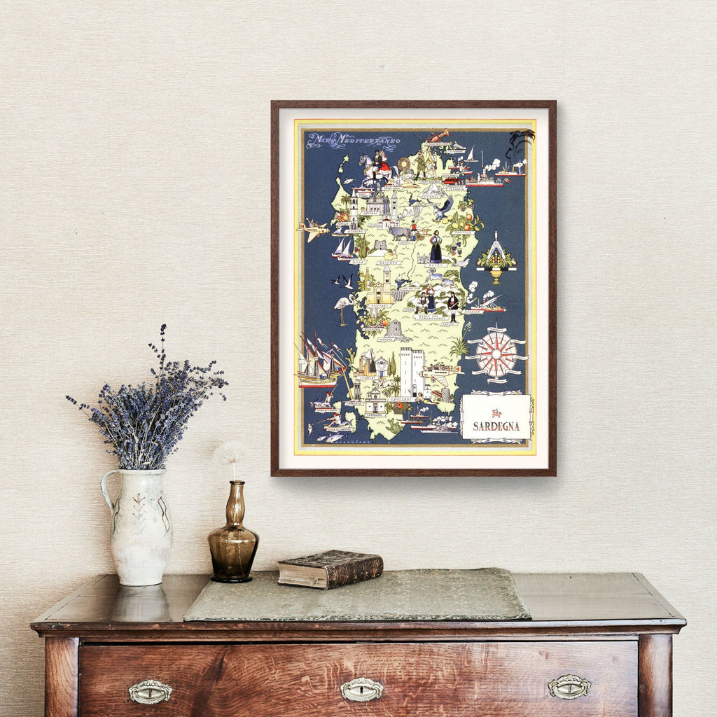 Vintage Map of Sardinia Italy, 1938