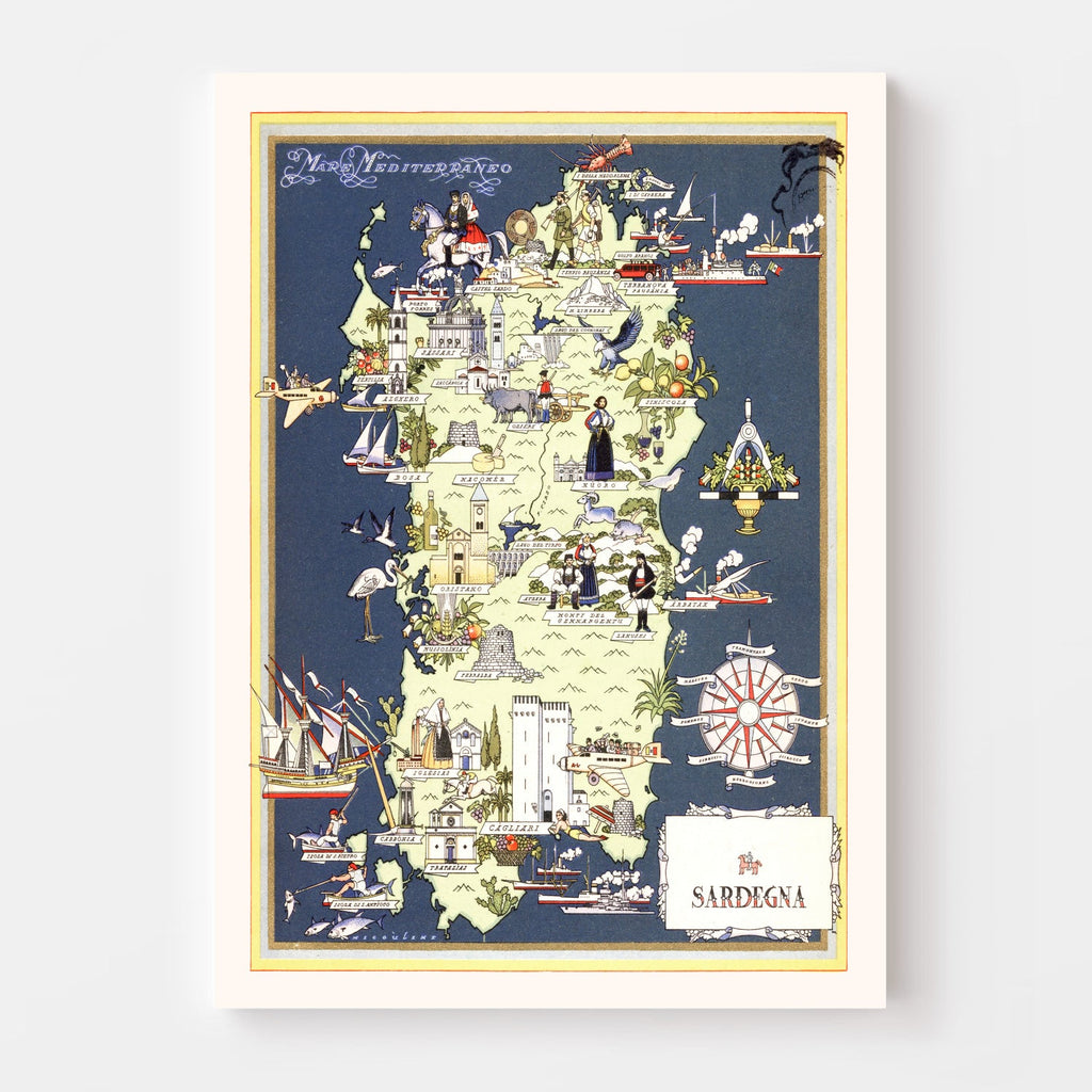 Vintage Map of Sardinia Italy, 1938