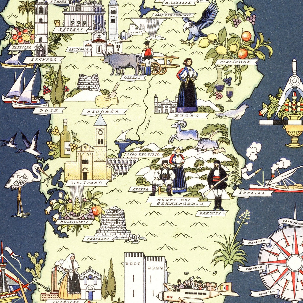 Vintage Map of Sardinia Italy, 1938