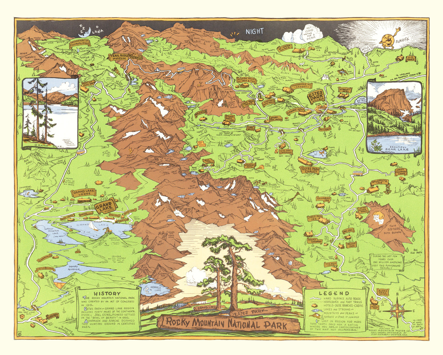 Vintage Map of Rocky Mountain National Park 1948