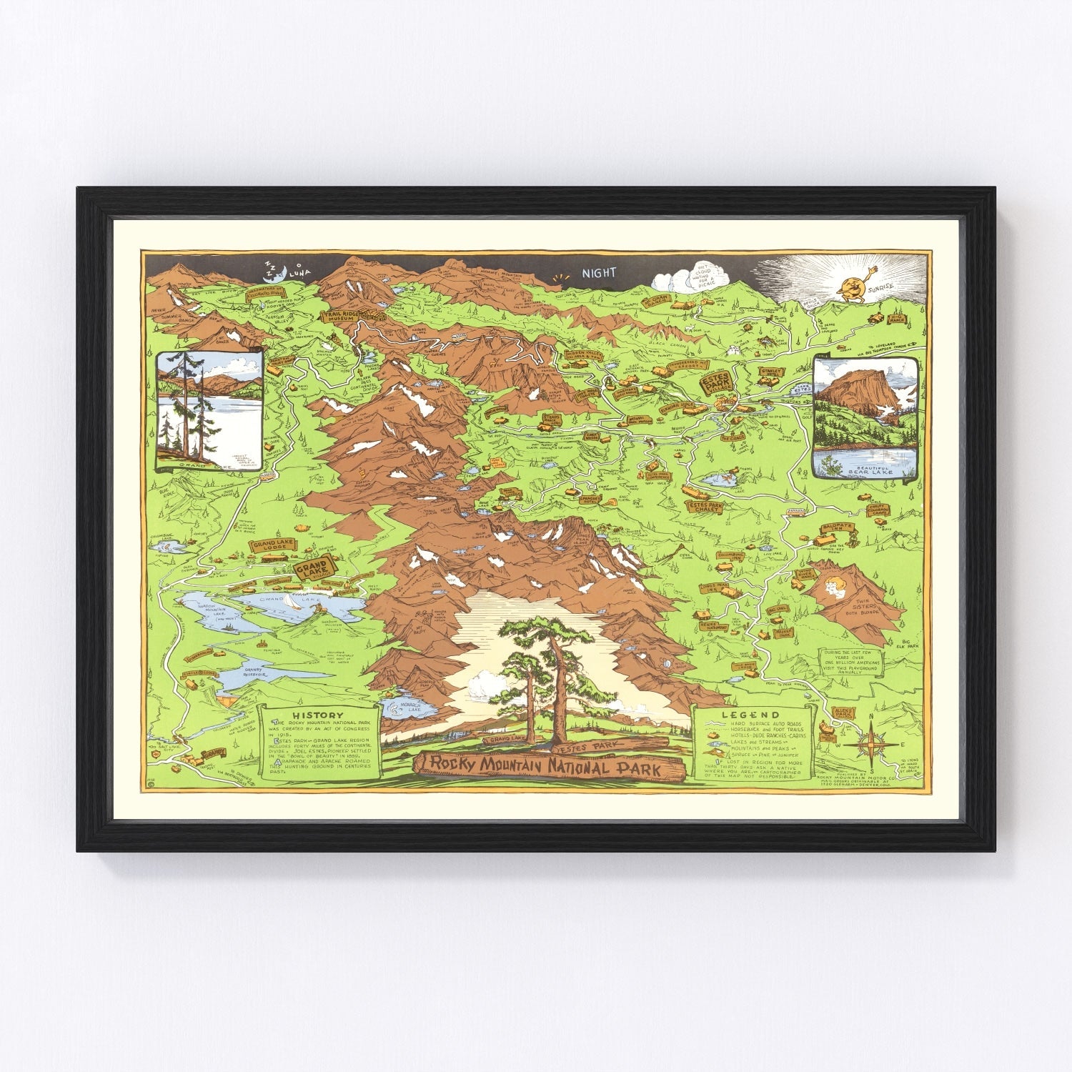 Vintage Map of Rocky Mountain National Park 1948