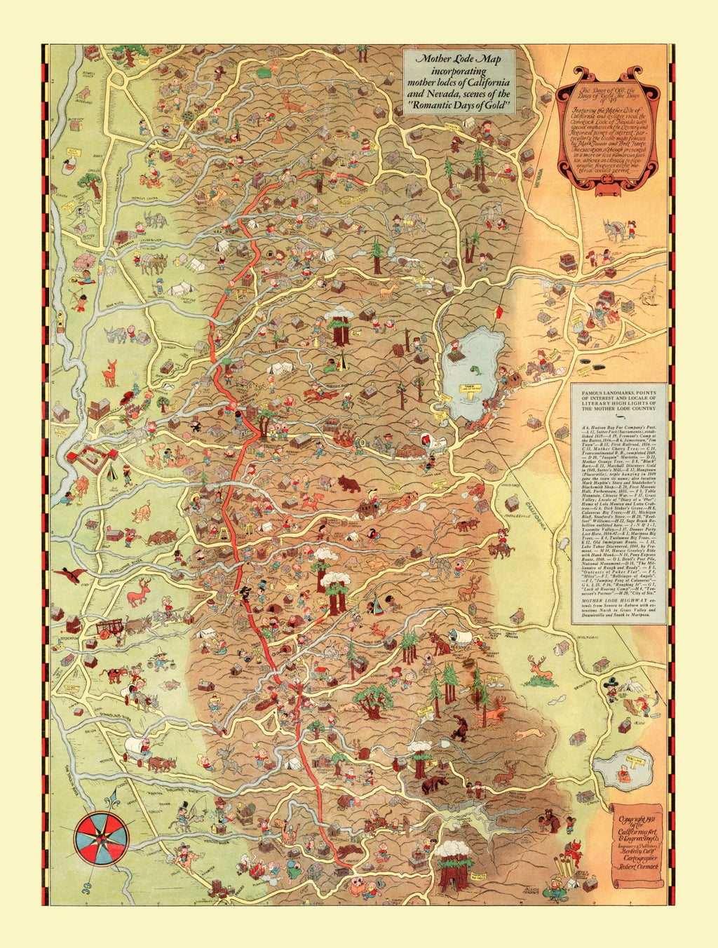 Vintage Map of Mother Lodes of California & Nevada, 1931