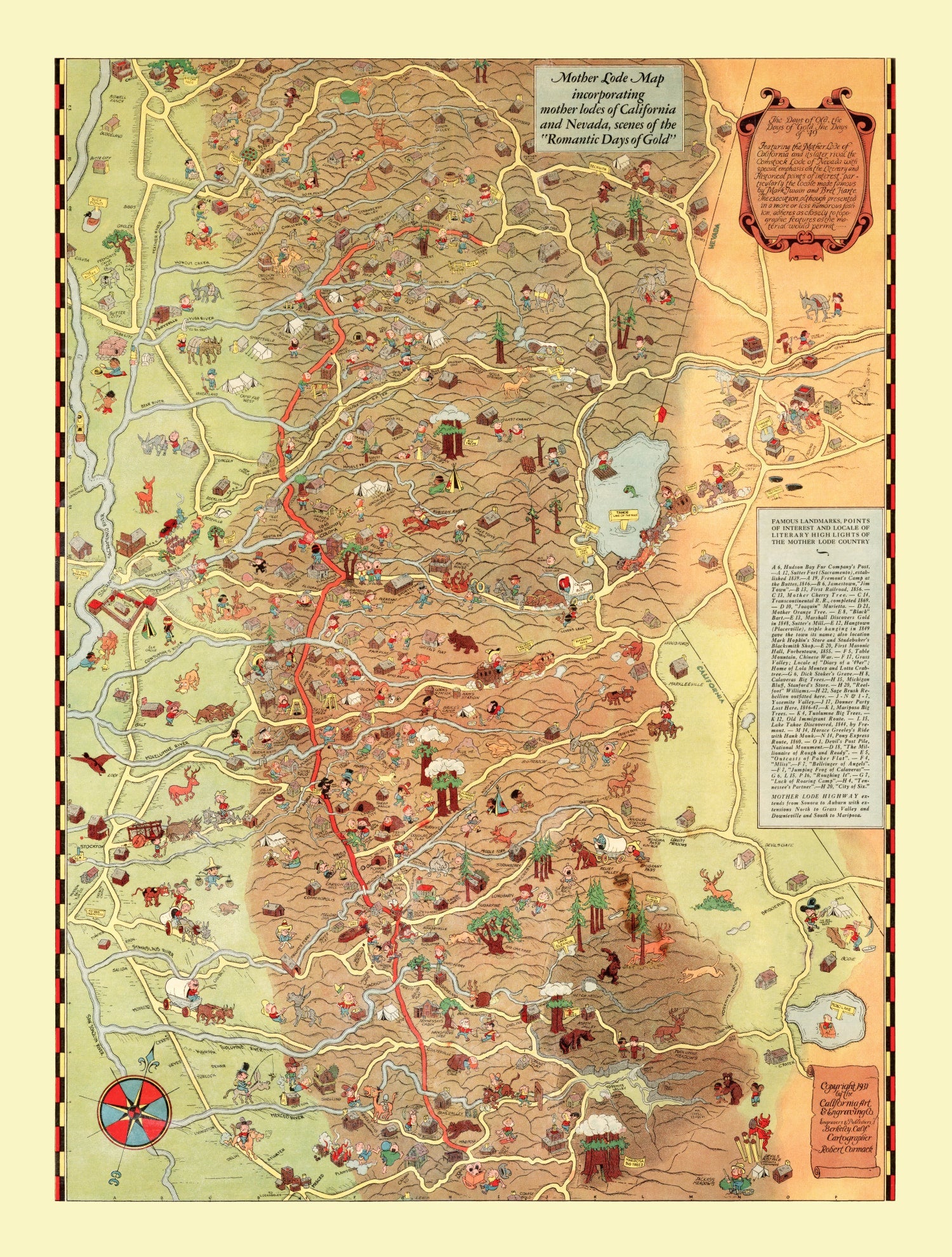 Vintage Map of Mother Lodes of California & Nevada, 1931