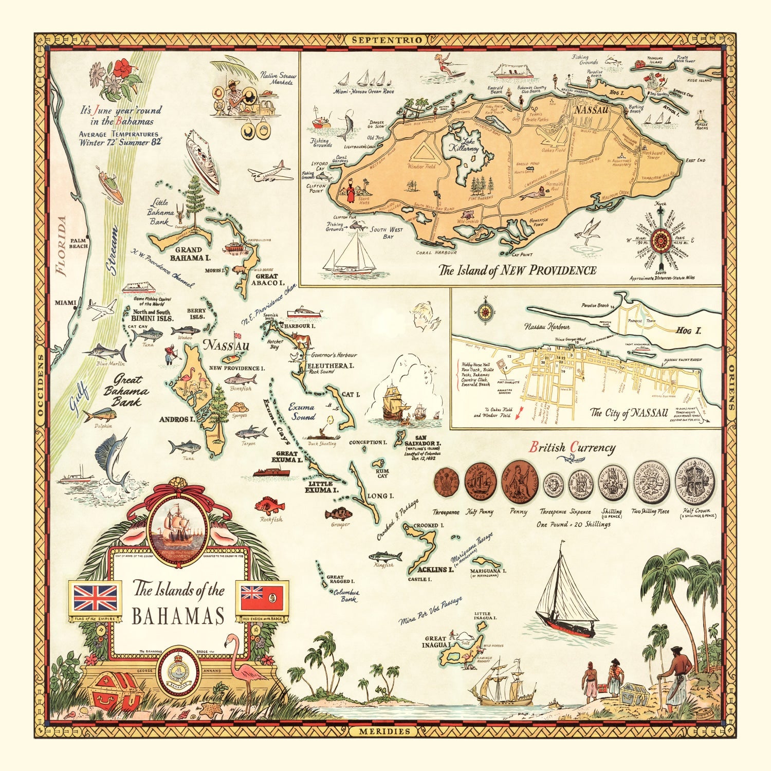 Vintage Map of Bahamas, 1951
