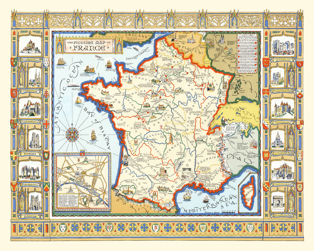 Vintage Map of France 1929