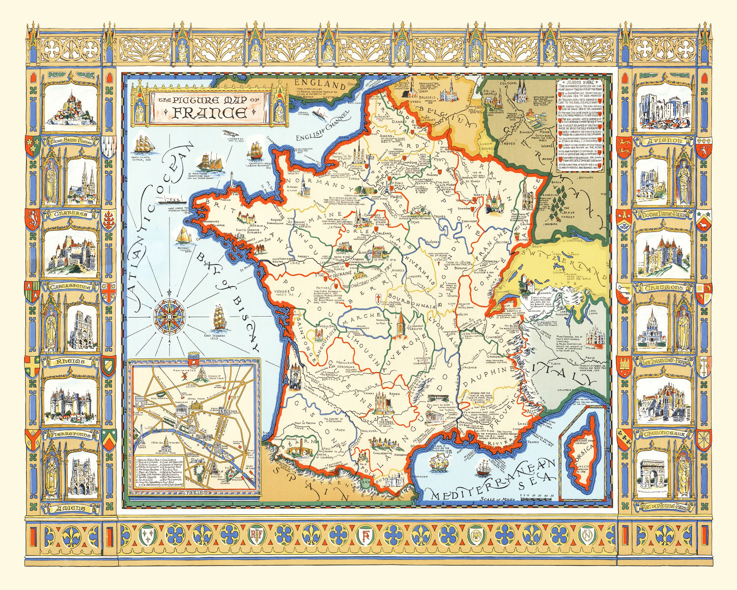 Vintage Map of France 1929
