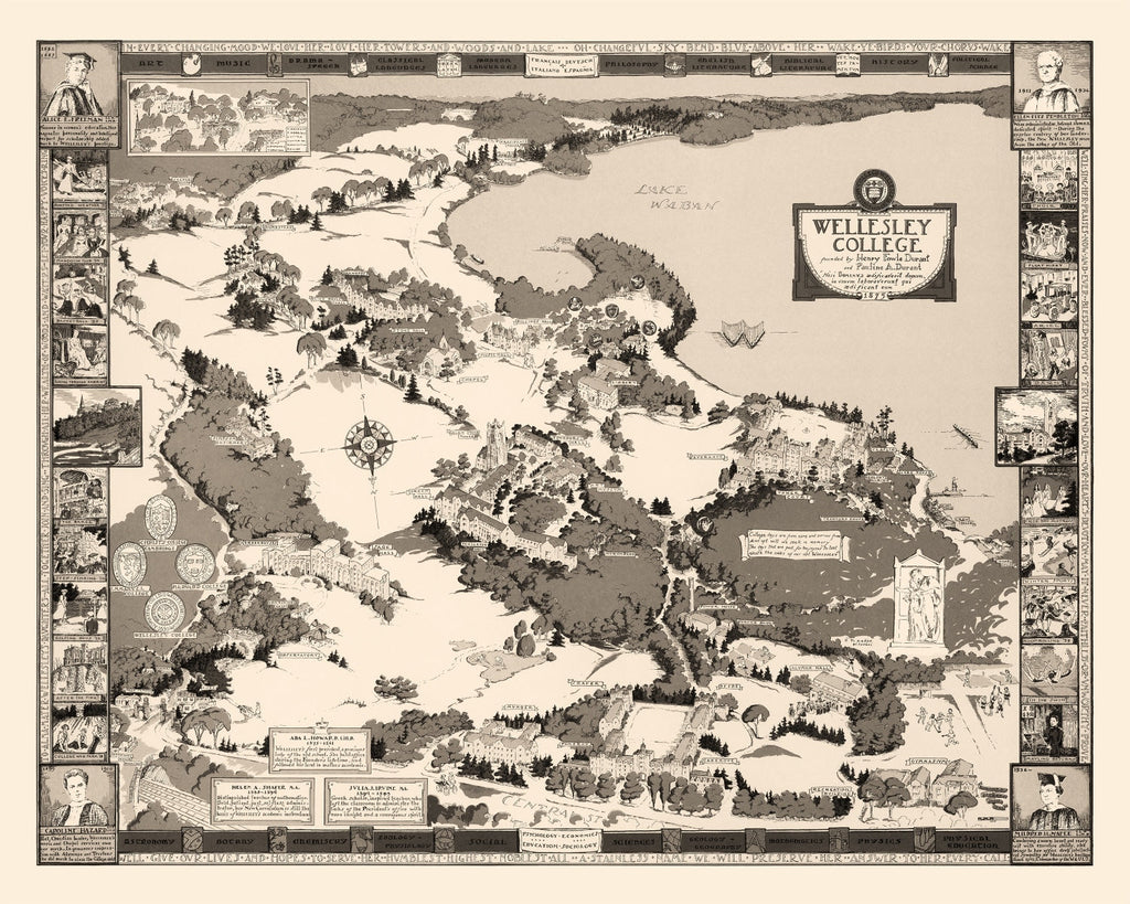 Vintage Map of Wellesley College, 1943