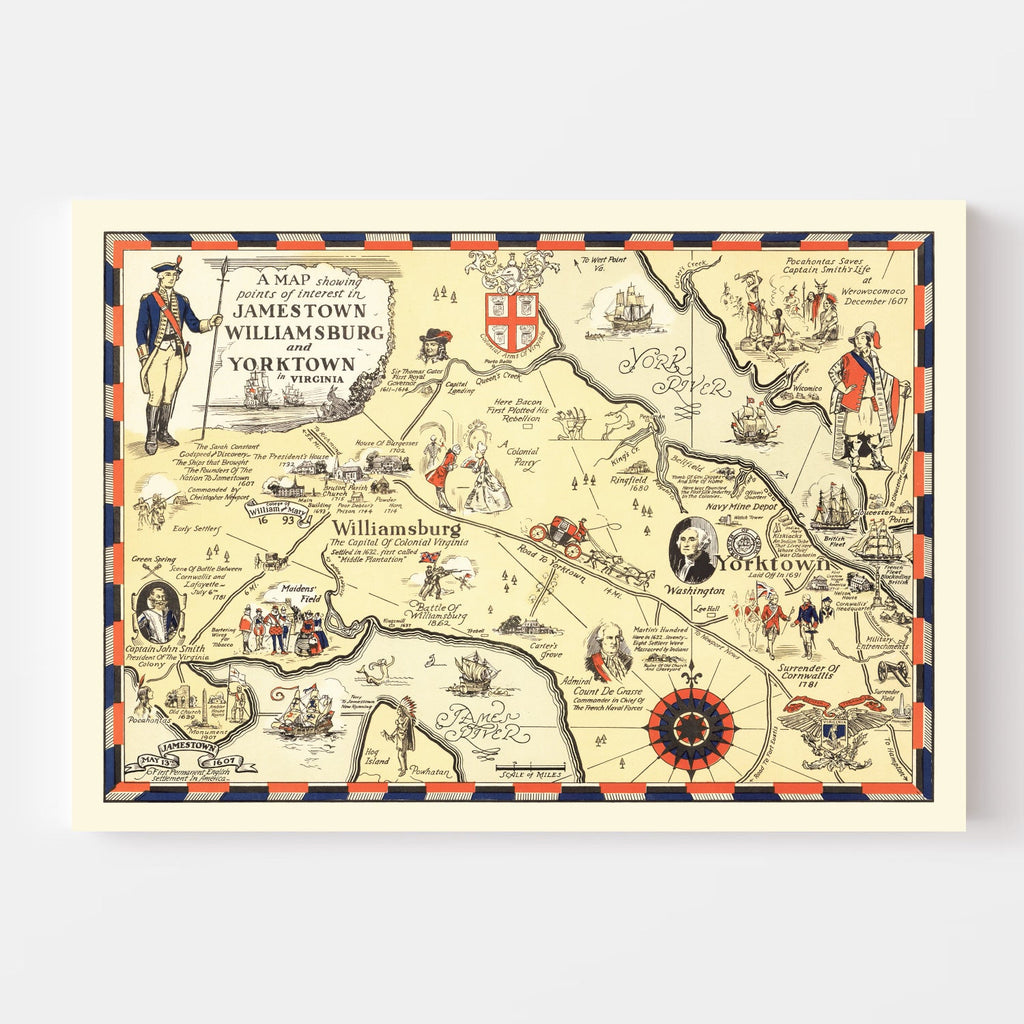 Vintage Map of Jamestown & Williamsburg, 1930