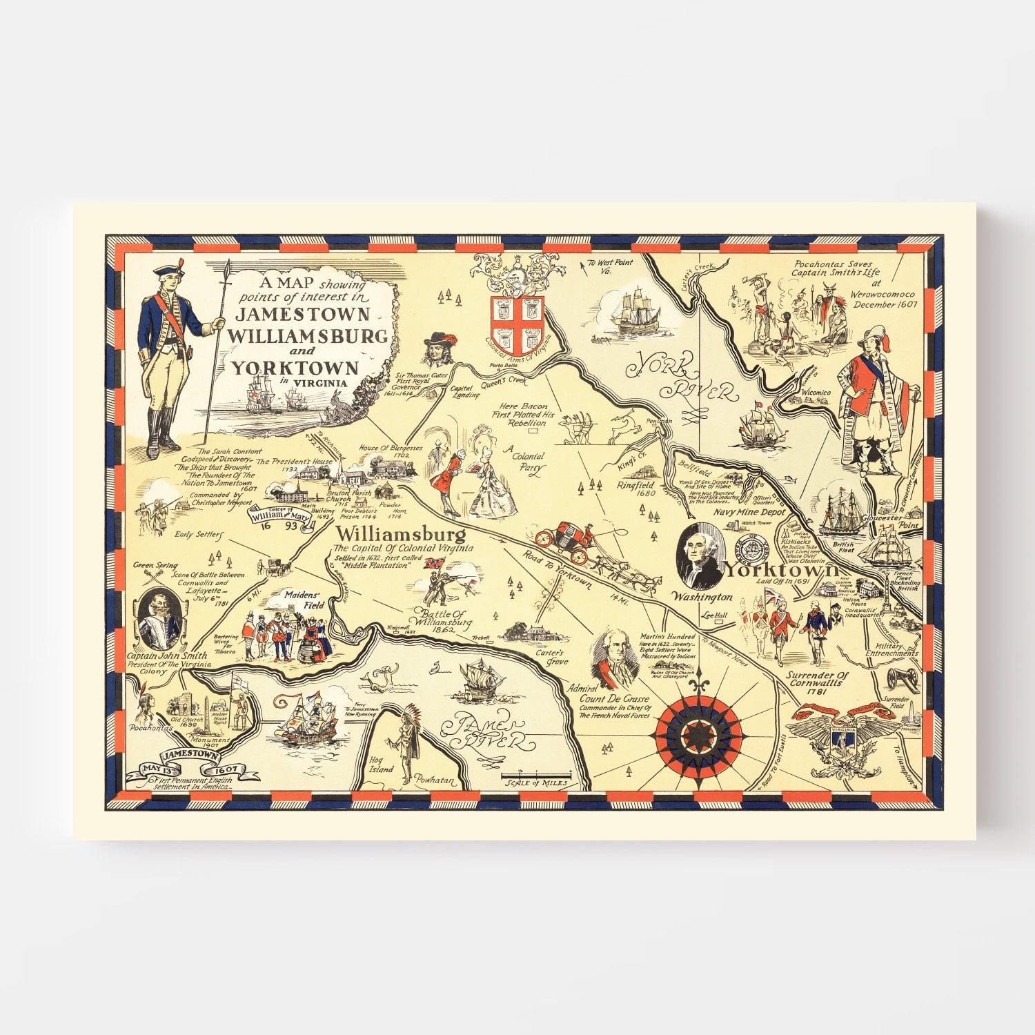 Vintage Map of Jamestown & Williamsburg, 1930