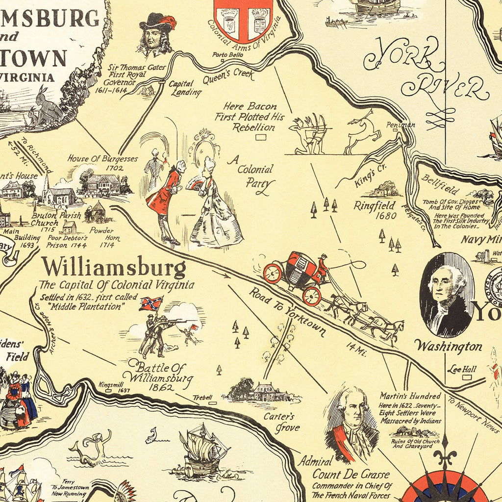 Vintage Map of Jamestown & Williamsburg, 1930