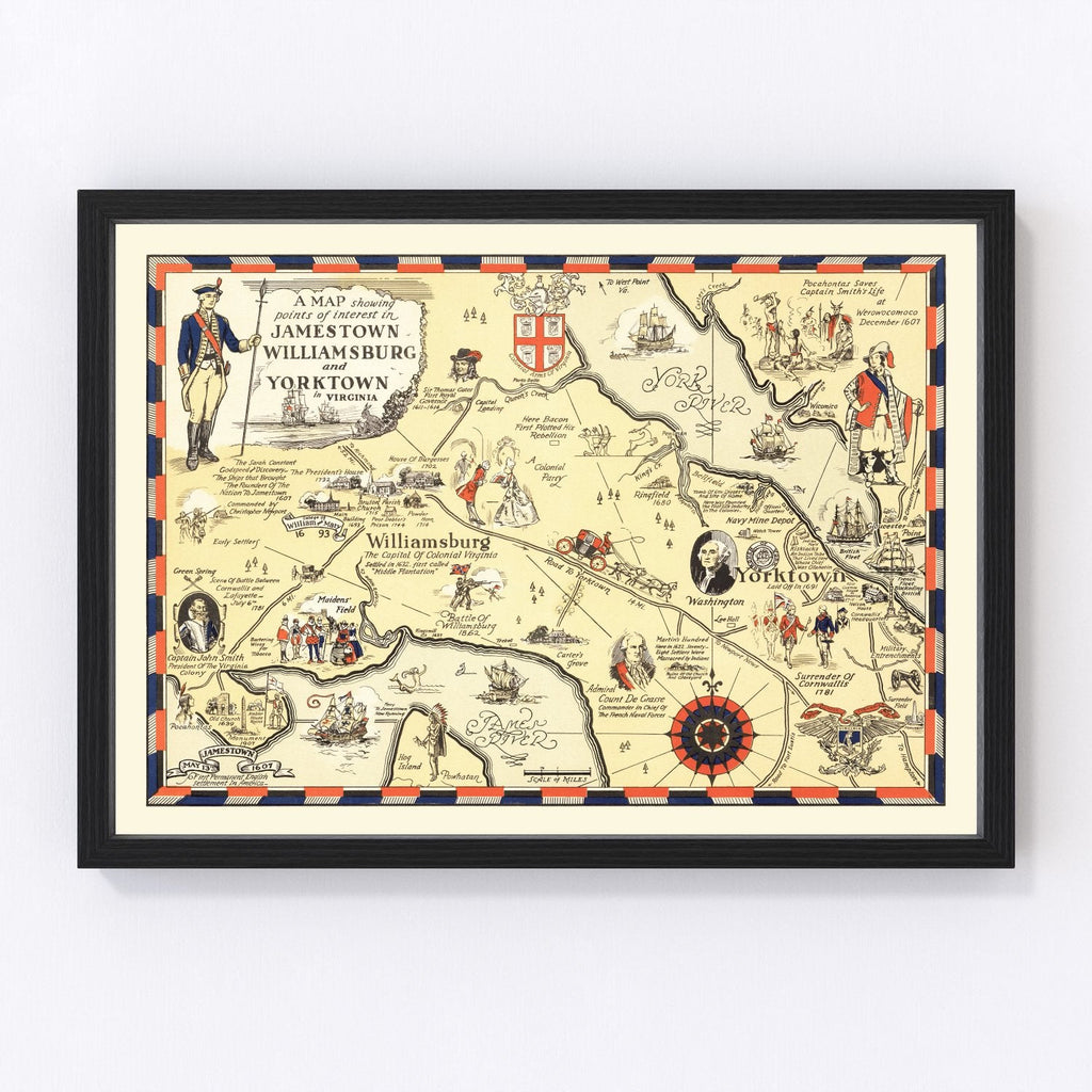 Vintage Map of Jamestown & Williamsburg, 1930