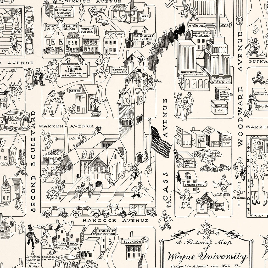 Vintage Map of Wayne University, 1939