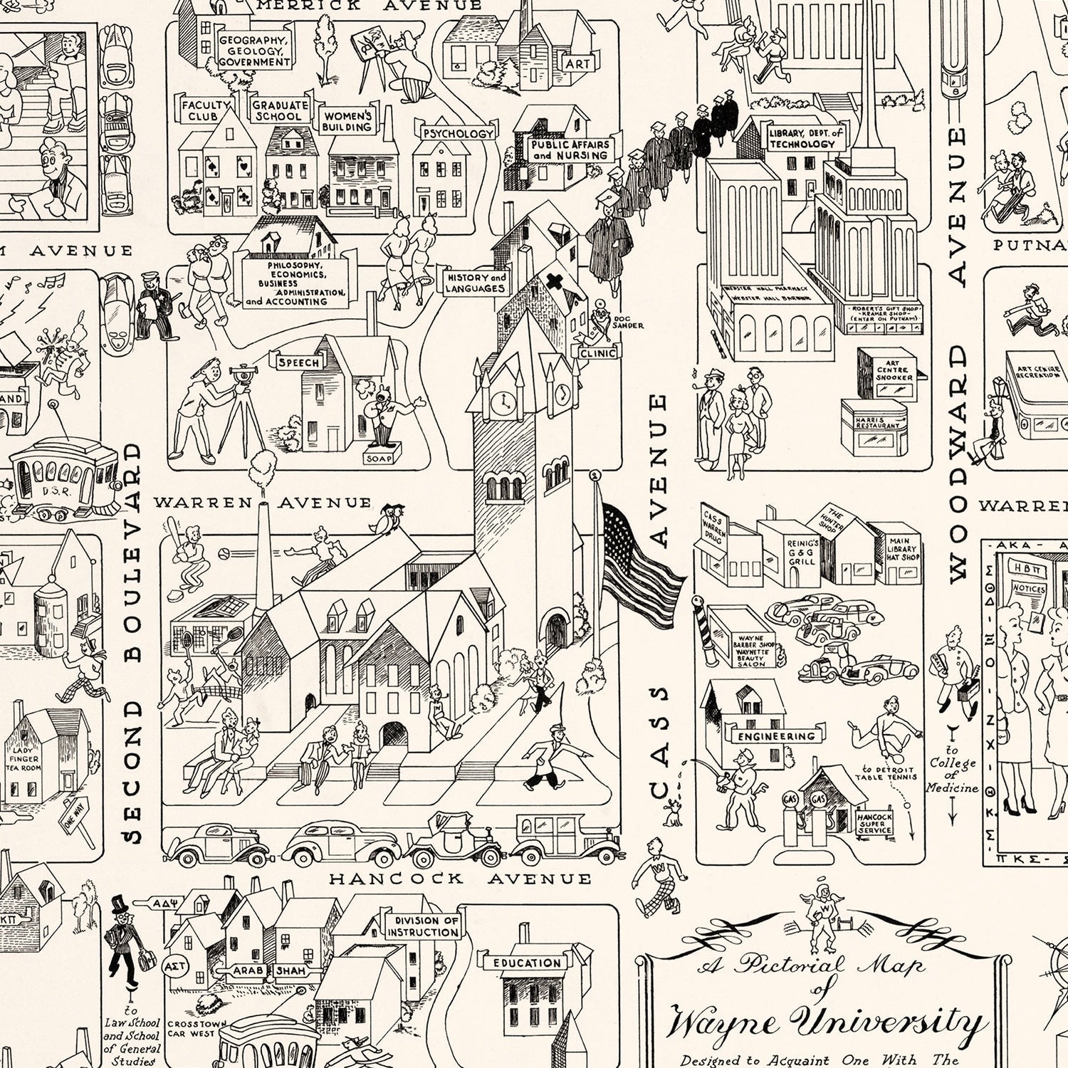 Vintage Map of Wayne University, 1939