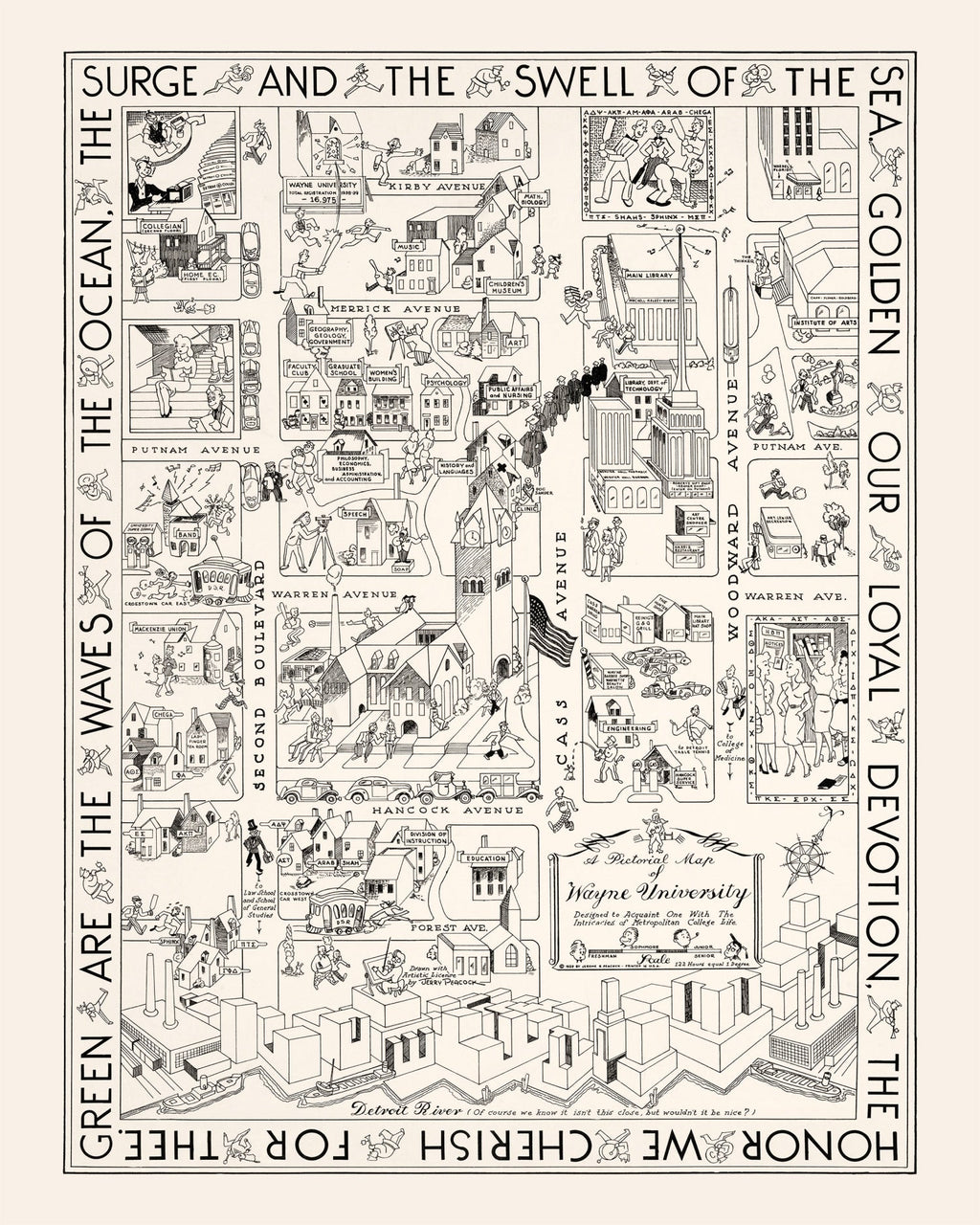 Vintage Map of Wayne University, 1939