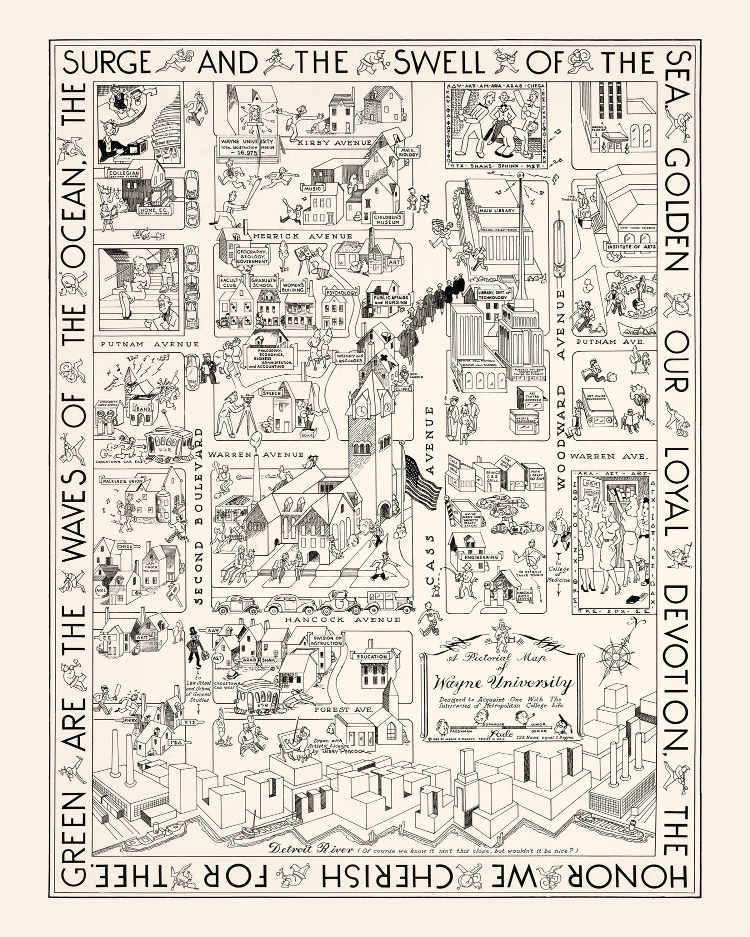 Vintage Map of Wayne University, 1939