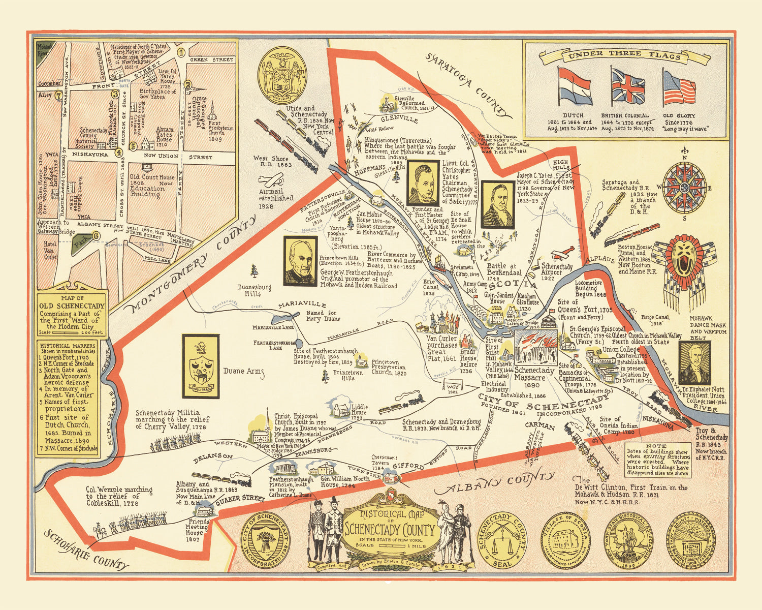 Vintage Map of Schenectady County, New York 1931