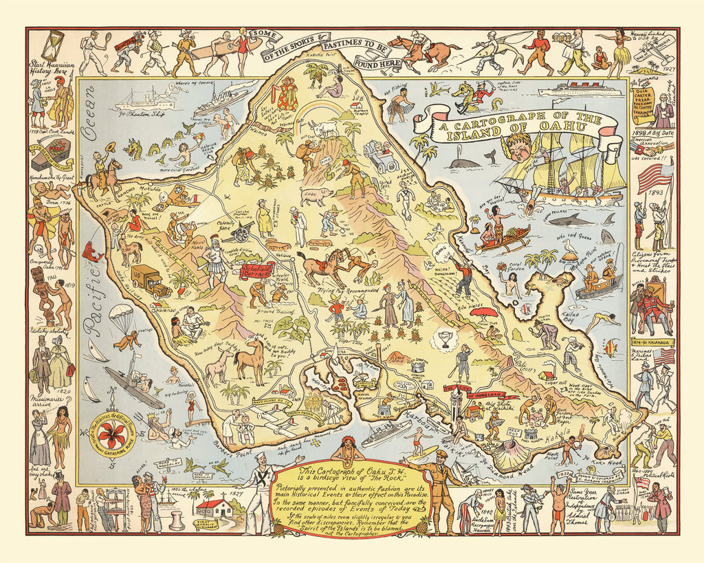 Vintage Map of Oahu, 1933