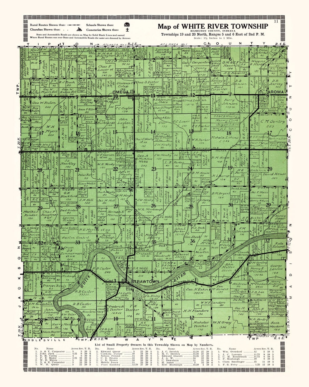 Vintage Map of White River Township, Johnson County, Indiana 1922