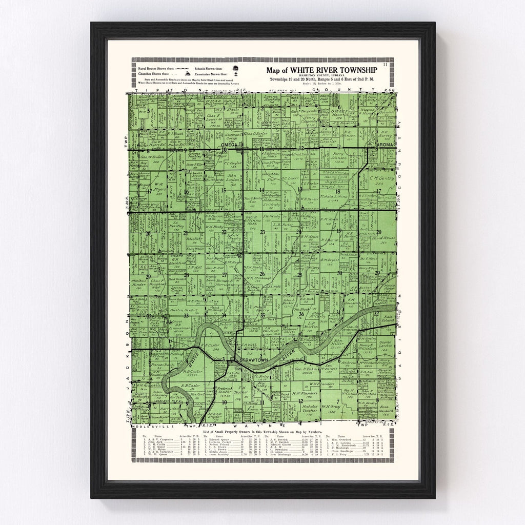 Vintage Map of White River Township, Johnson County, Indiana 1922