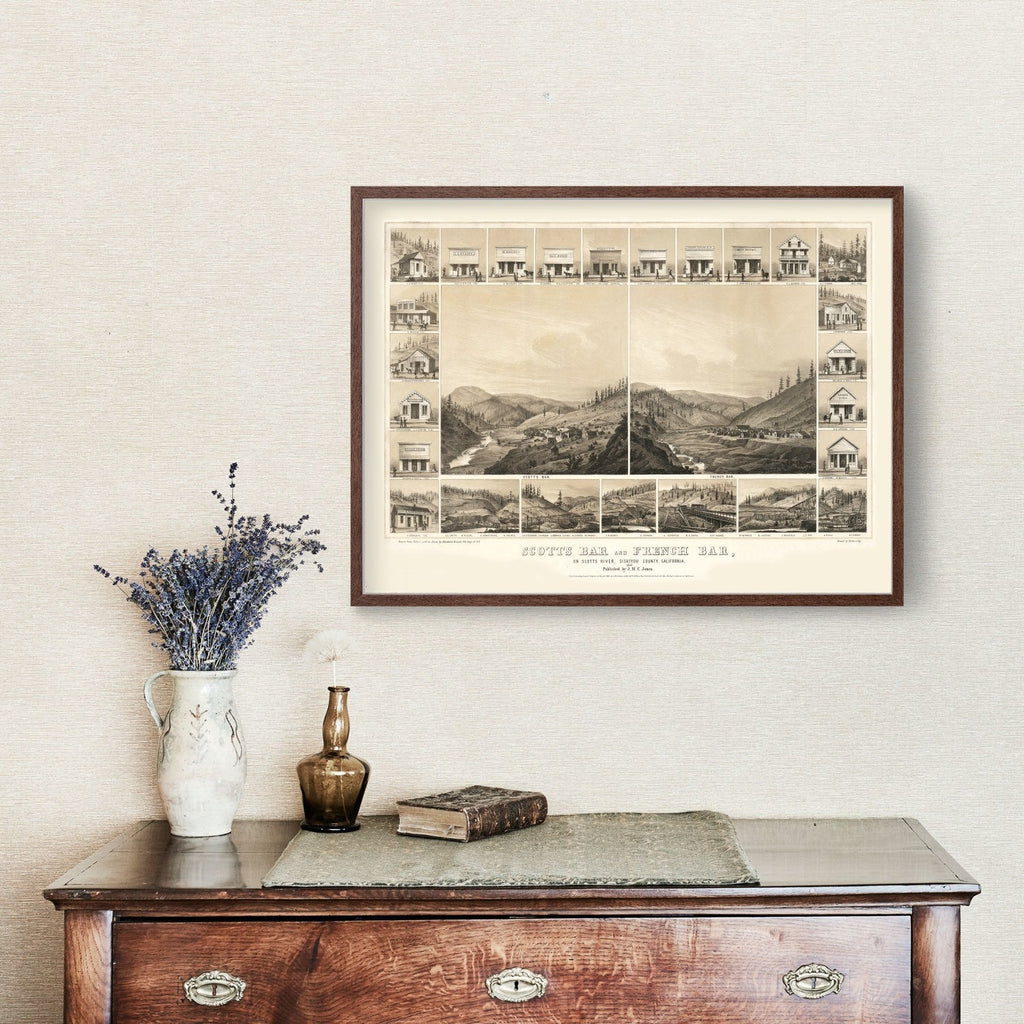 Vintage Map of Scotts Bar, California 1856