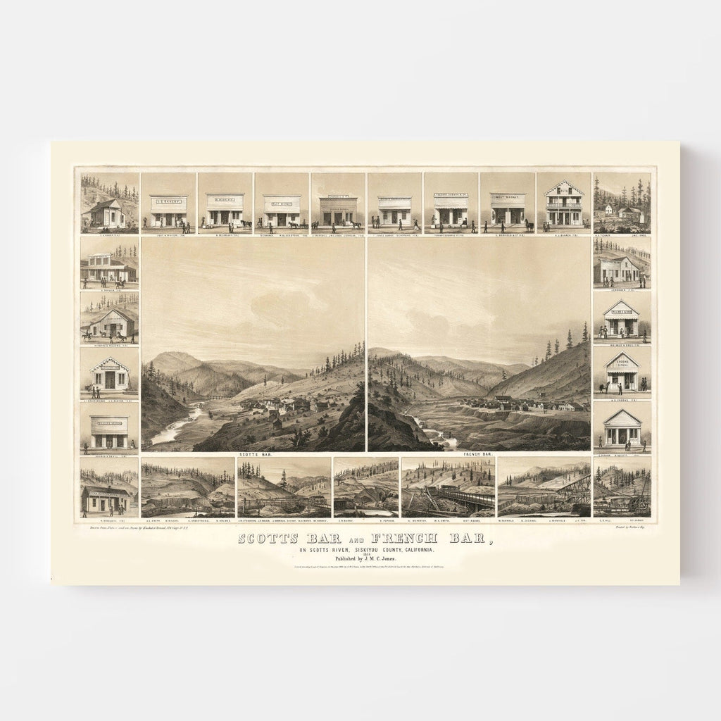 Vintage Map of Scotts Bar, California 1856