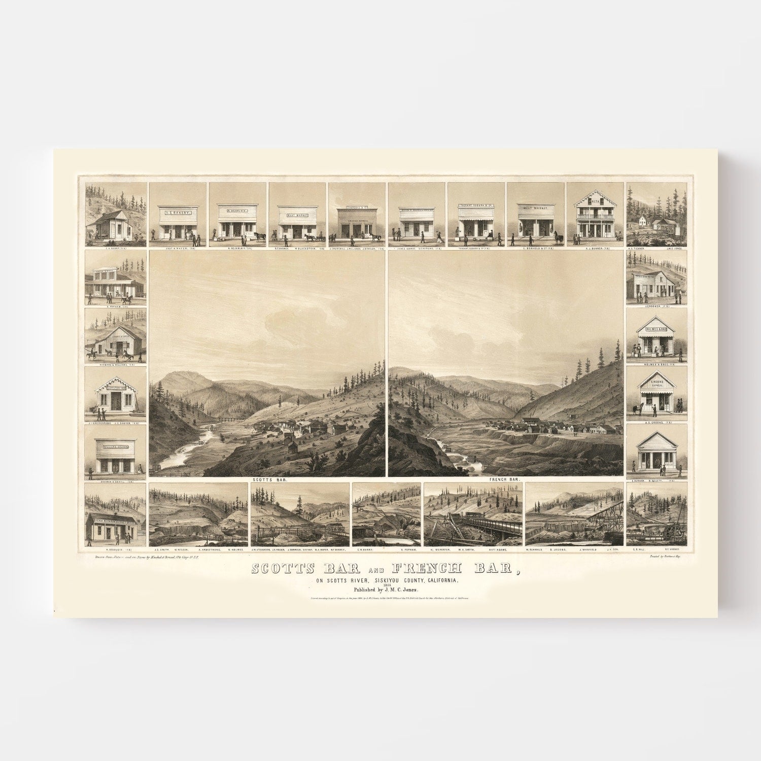 Vintage Map of Scotts Bar, California 1856