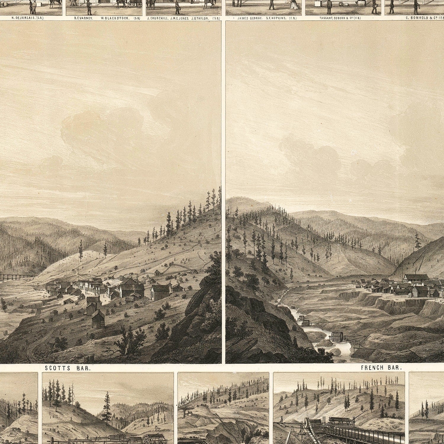 Vintage Map of Scotts Bar, California 1856