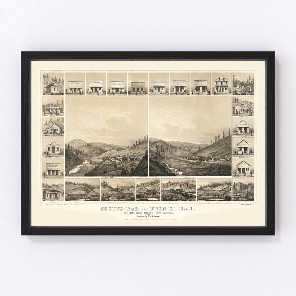 Vintage Map of Scotts Bar, California 1856