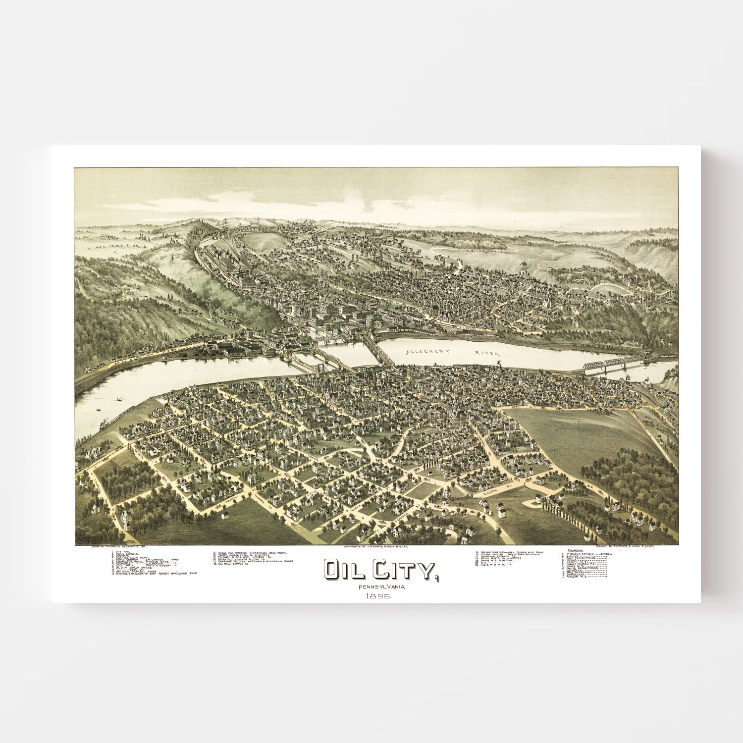 Vintage Map of Oil City, Pennsylvania 1896