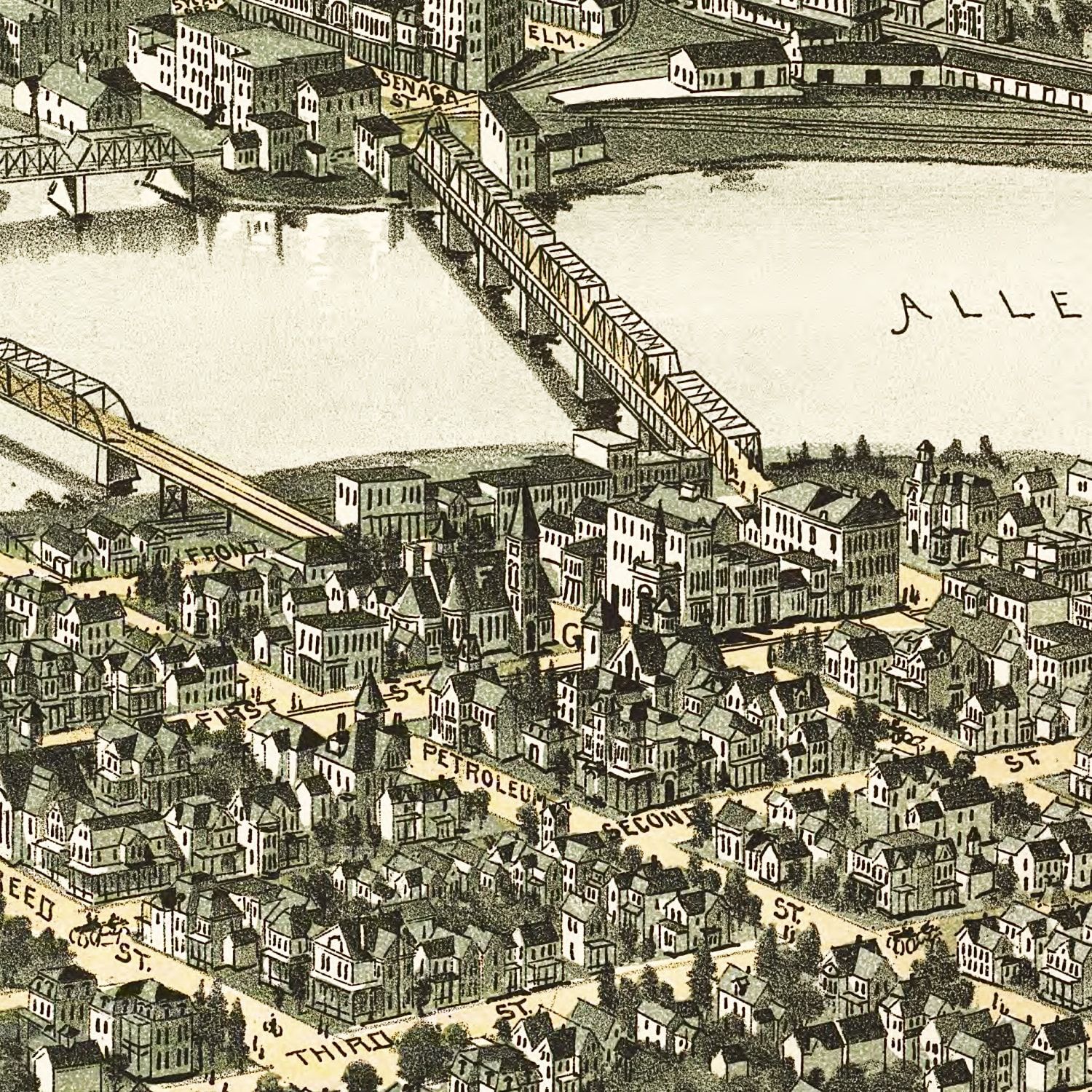 Vintage Map of Oil City, Pennsylvania 1896