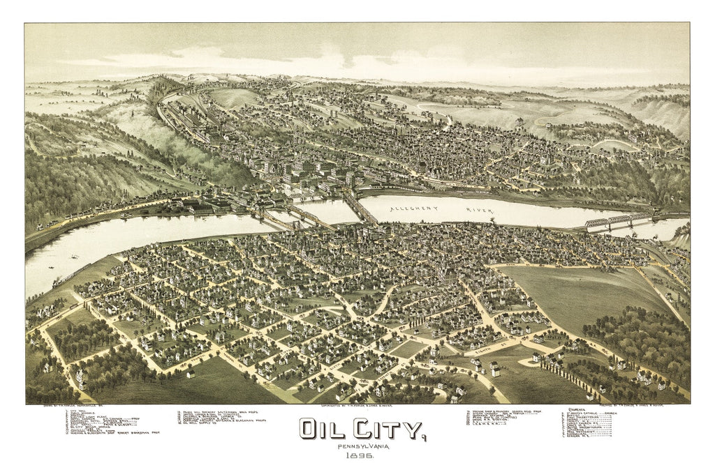 Vintage Map of Oil City, Pennsylvania 1896