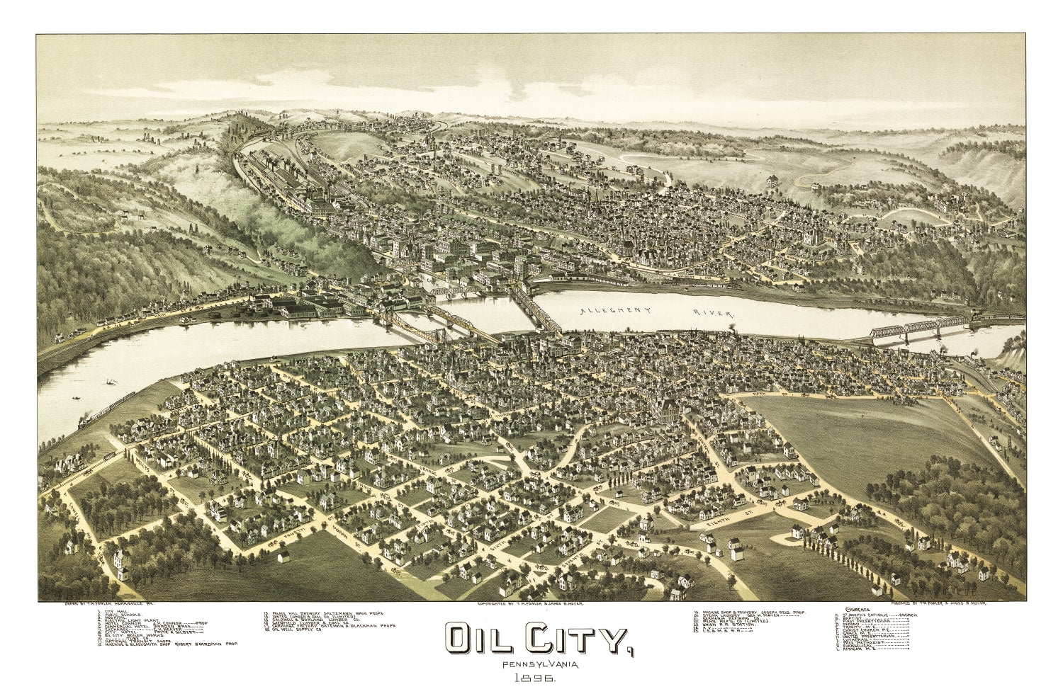 Vintage Map of Oil City, Pennsylvania 1896