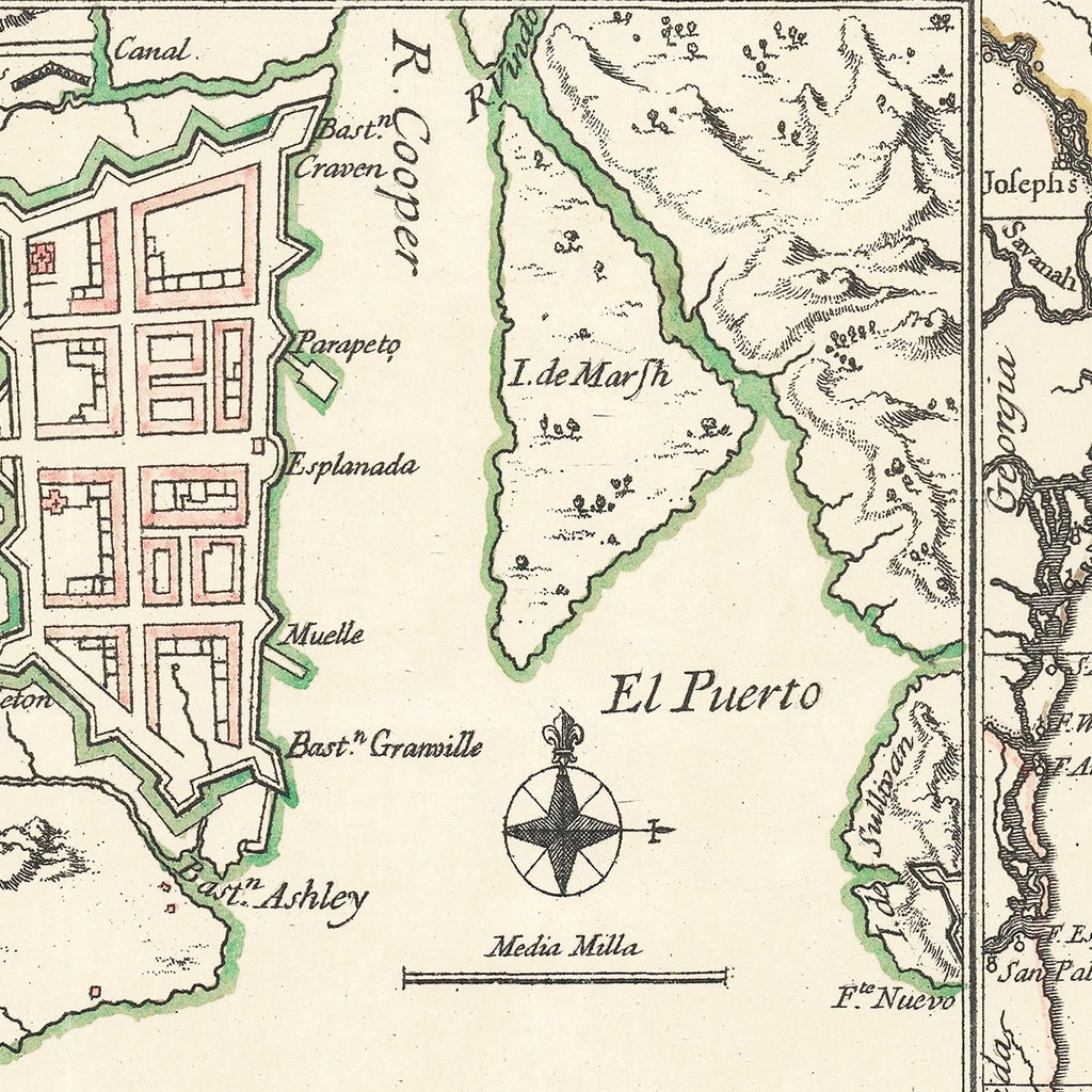 Vintage Map of Charleston, South Carolina 1753