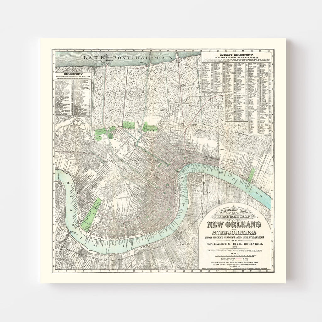 Vintage Map of New Orleans, Louisiana 1878