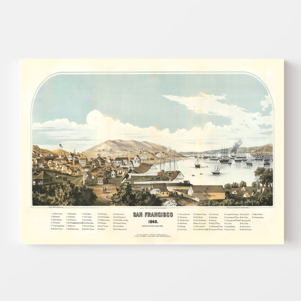 Vintage Map of San Francisco, California 1849