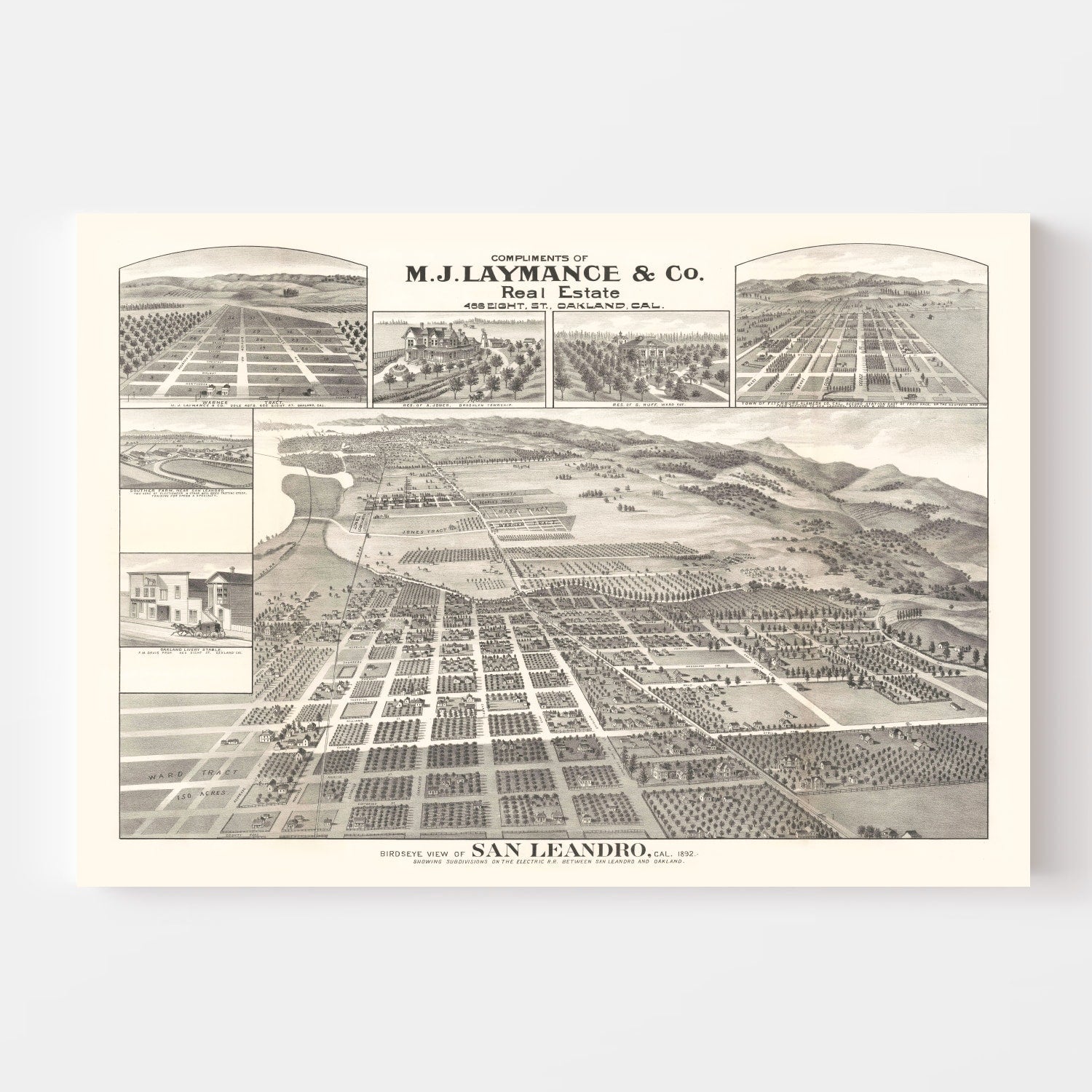 Vintage Map of San Leandro, California 1892