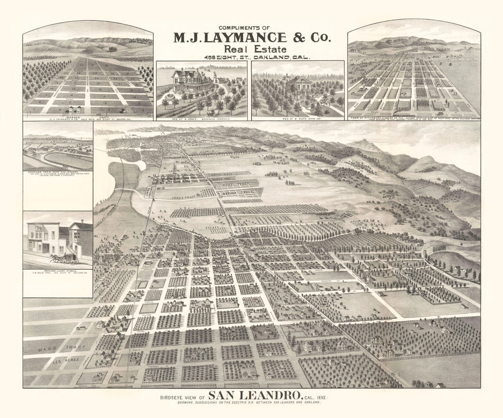 Vintage Map of San Leandro, California 1892