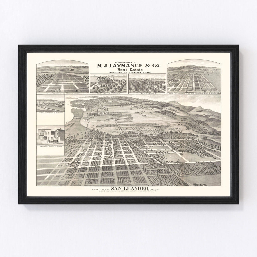 Vintage Map of San Leandro, California 1892